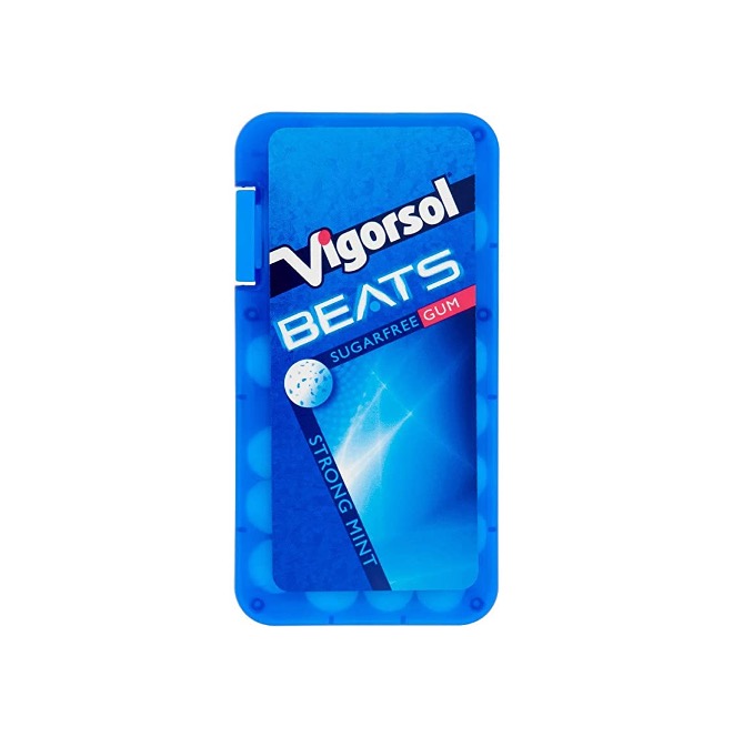 VIGORSOL BEATS SUGAR FREE GUM  STRONG MINT 17.5 G X 12