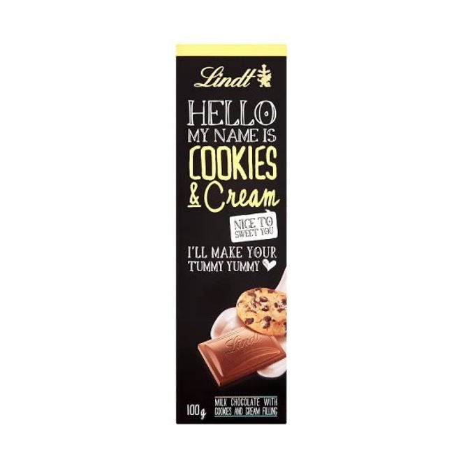 LINDT HELLO COOKIES AND CREAM  BAR 100G X 12