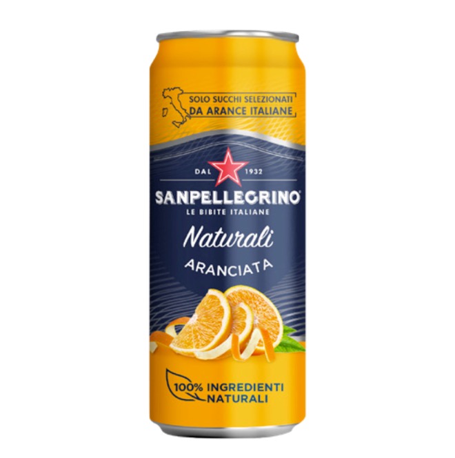 SAN PELLEGRINO L’ARANCIATA SOFT DRINK 33 CL IN SLEEK CAN