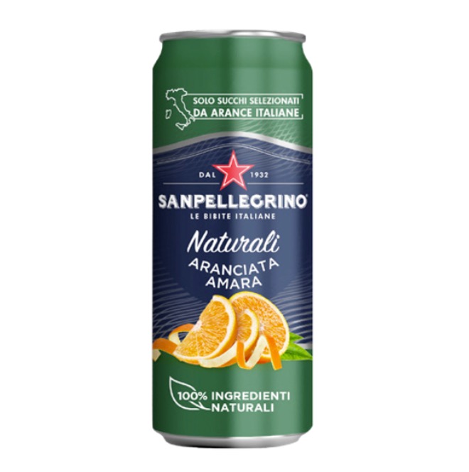 SAN PELLEGRINO ARANCIATA AMARA SOFT DRINK 33 CL IN SLEEK CAN