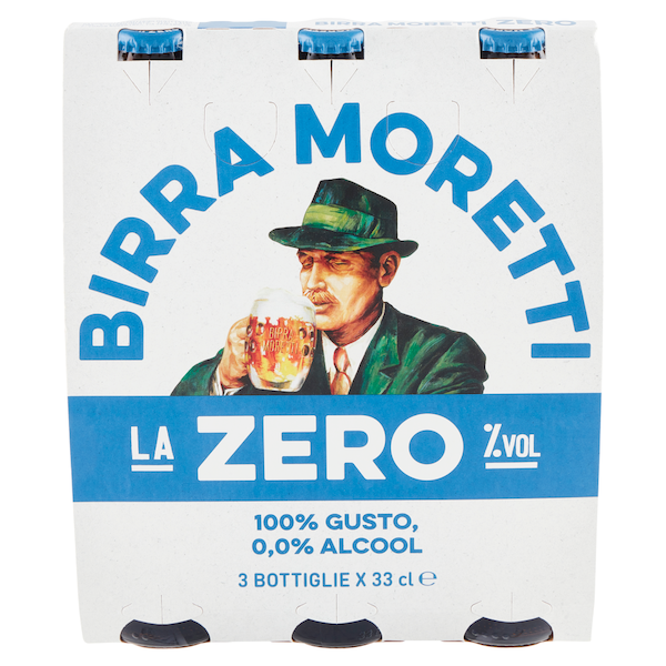 BEER MORETTI ZERO 33 CL 0,05% IN CLUSTER 3 BOTTLES