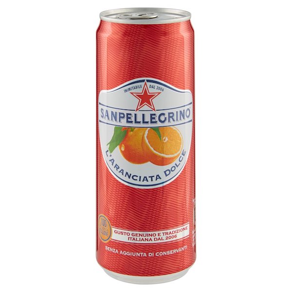 SAN PELLEGRINO ARANCIATA DOLCE SOFT DRINK 33 CL IN SLEEK CAN