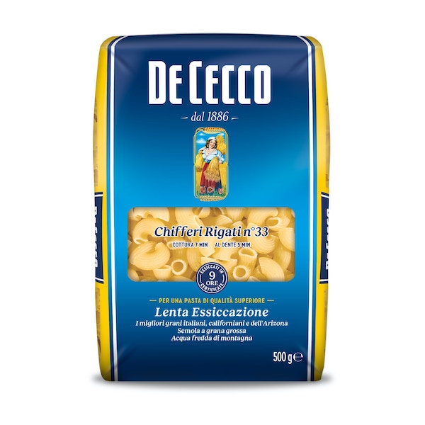 PASTA DE CECCO DURUM WHEAT CHIFFERI RIGATI N.33 500GX24