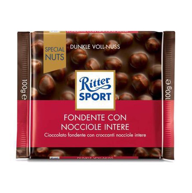 RITTER SPORT DARK CHOCOLATE WHOLE HAZELNUT 100 G X 10