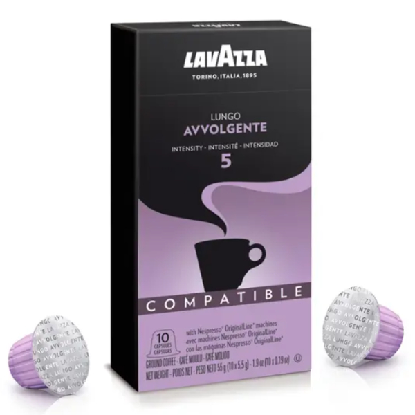 CAFFE LAVAZZA LUNGO AVVOLGENTE CASE W/ 10 CAPS COMP. NESPR X 10