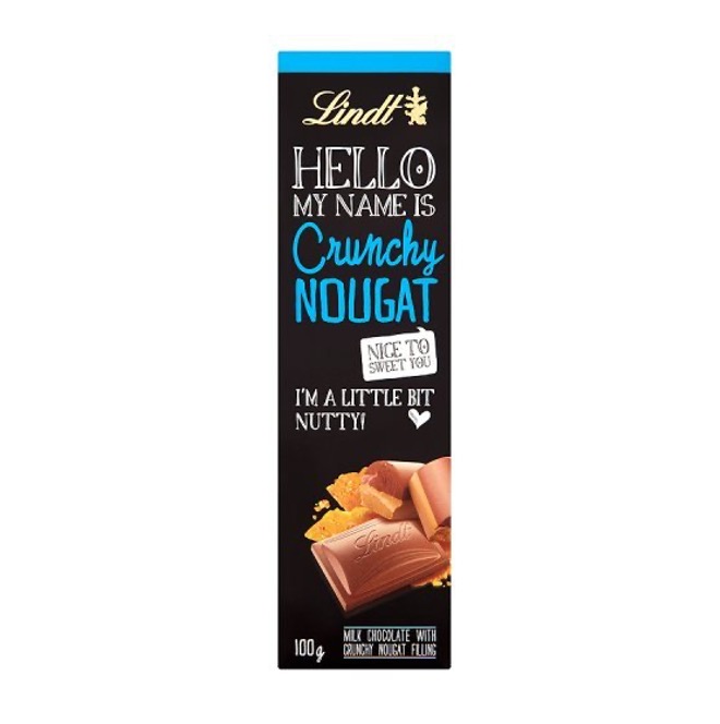 LINDT HELLO CRUNCHY NOUGAT BAR 100G X 12