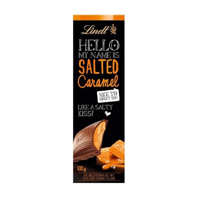 LINDT HELLO SALTED CARAMEL BAR 100G X 12