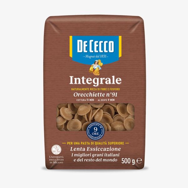 PASTA WHOLEMEAL DURUM WHEAT DE CECCO ORECCHIETTE INT 500GX12