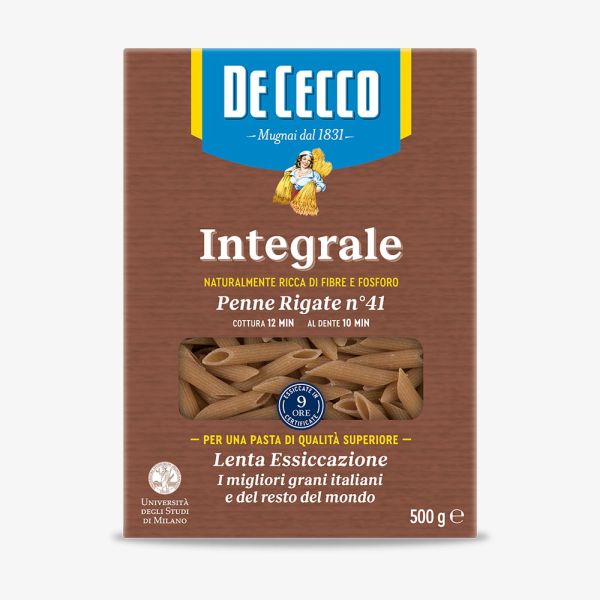 PASTA WHOLEMEAL DURUM WHEAT DE CECCO PENNE RIGATEINT 500GX12