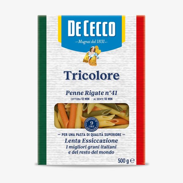 PASTA DE CECCO DURUM WHEAT TRICOLOR STRIPED PENNE 500GX12