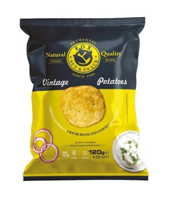 FOX BAR ITALIA VINTAGE POTATO CHIPS WITH SOURCREAM AND ONION GR 120 X 10