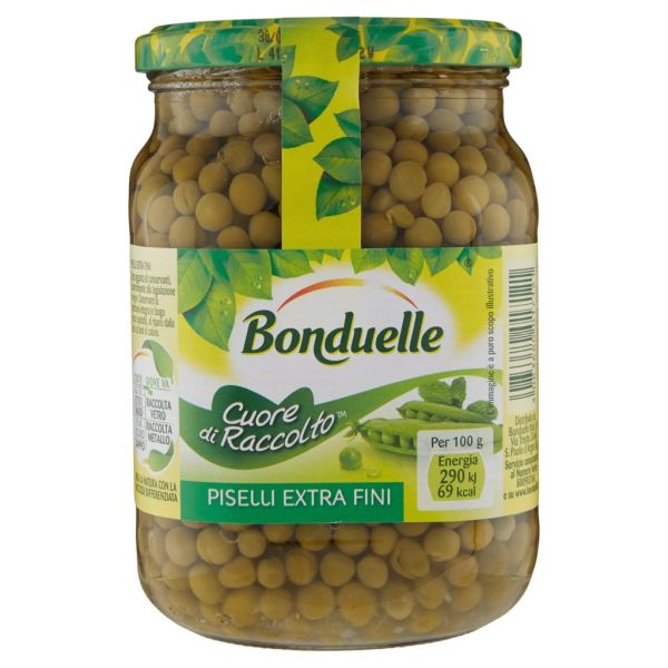 EXTRA FINE GREEN PEAS BONDUELLE 12 X 580ML.GLASS JAR