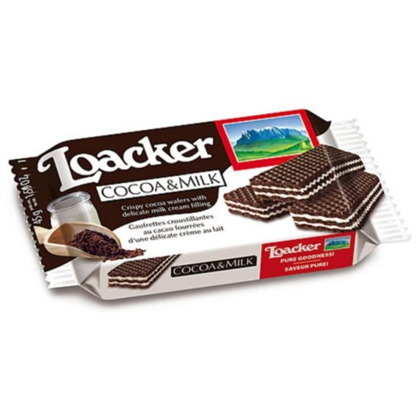 LOACKER COCOA AND MILK WAFER 45 G X 25 X 12