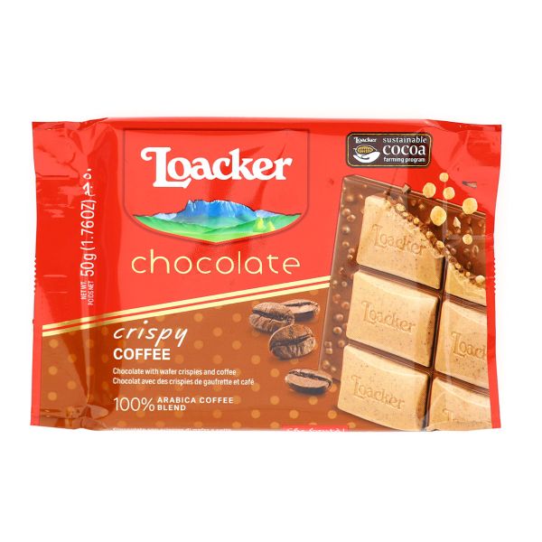 LOACKER CHOCOLATE BAR CRISPY COFFEE 50 GR X 12