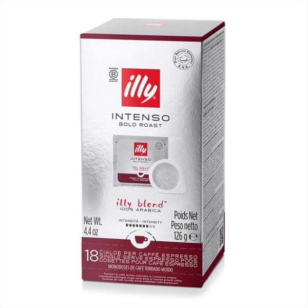 COFFEE ILLY 18 SINGLE SERVINGS BOX COMPOSTABLE POD – INTENSO