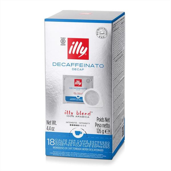 COFFEE ILLY 18 SINGLE SERVINGS BOX COMPOSTABLE POD – DECAF