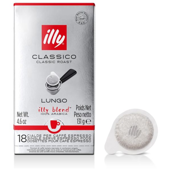 COFFEE ILLY 18 SINGLE SERVINGS BOX COMPOSTABLE POD – CLASSICO LUNGO