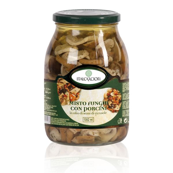 ITALCARCIOFI MIXED PORCINI MUSHROOMS IN OIL 1062 ML X 6 GLASS JAR
NW. 900 GR