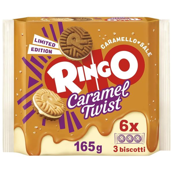 BISCUITS RINGO CARAMEL TWIST  165G X 6 X 9